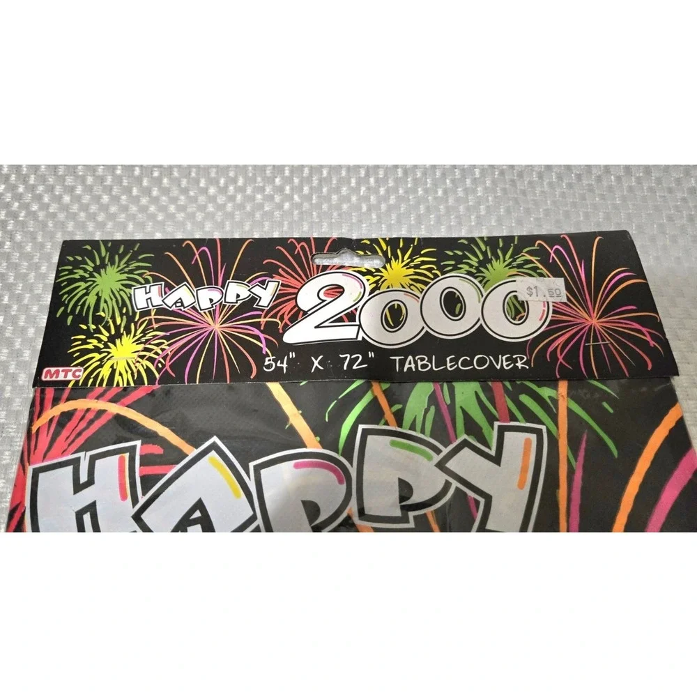 Vintage Happy 2000 Tablecloth 54x72 Fireworks Design MTC Plastic Tablecover